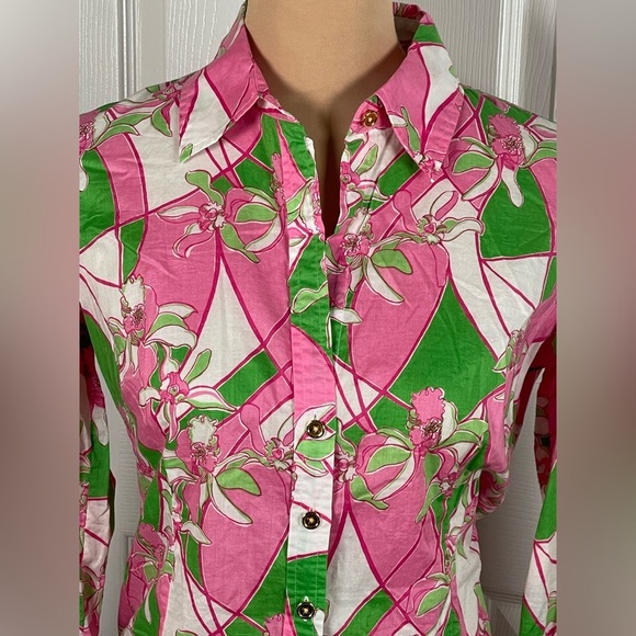 Lilly Pulitzer Floral Pink 🌸 and Green Women's Top Size 4 - Picture 3 of 8